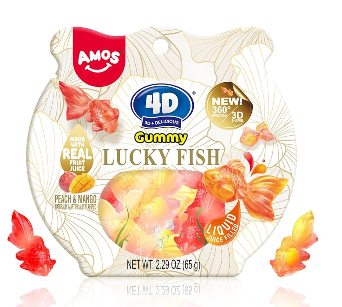 Amos 4D Gummy Lucky Fish Peach & Mango Candy - USA