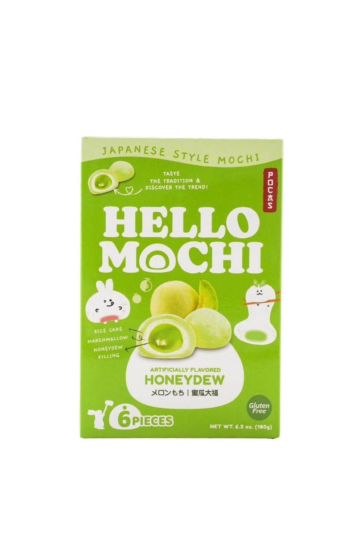Hello Mochi Honeydew Rice Cake Marshmallow honeydew filling 6 pieces 6.3 oz