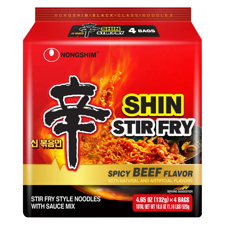 Nongshim Shin Stir Fry Spicy Beef Ramen Noodle Pack, 18.6oz