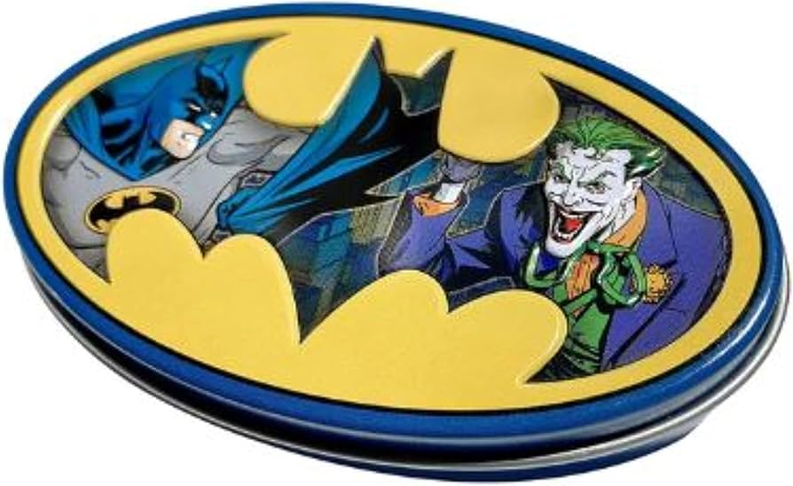 Batman Nemesis Candy in Tin. Sour blue raspberry flavored candy in stylized tin (China)