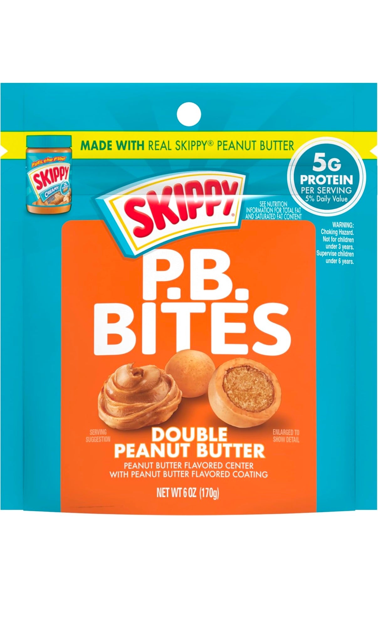 SKIPPY Bites Double Peanut Butter 6oz Pouch