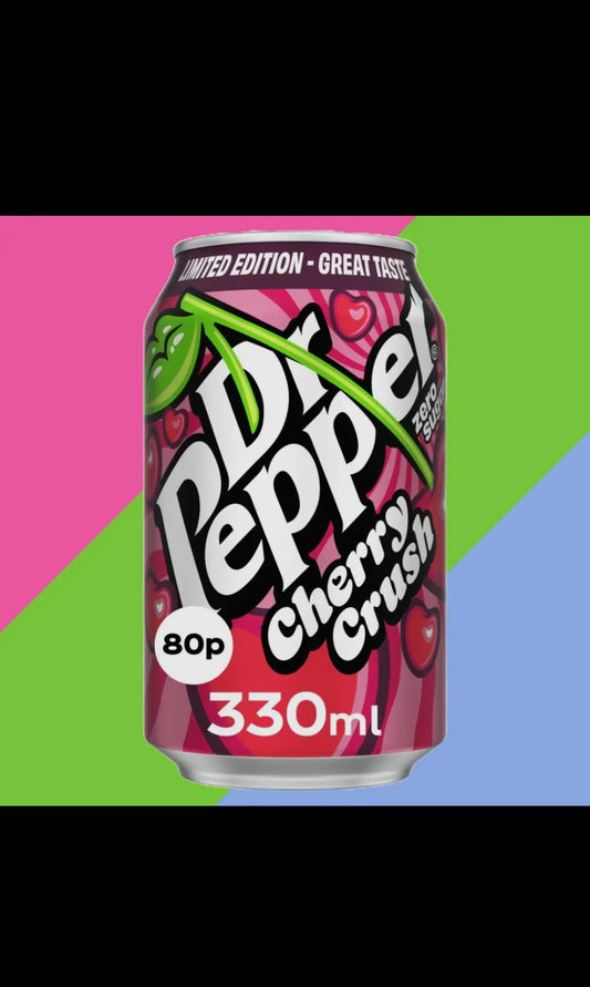 Dr Pepper Cherry Crush zero sugar 330ml Product of United Kingdom