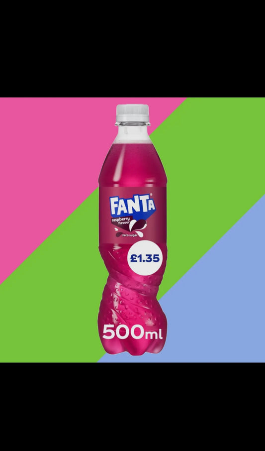 Fanta Raspberry zero sugar 500ml Product of United Kingdom
