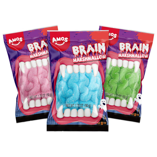 Amos Halloween Gummy Brain Marshmallow, Mixed Fruit Flavors-China