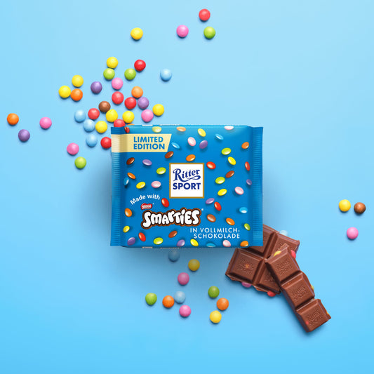 RITTER SPORT LIMITED EDITION SMARTIES IN MILK CHOCOLATE 100G