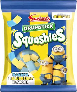 Swizzels Drumstick Squashies Minions, specifically the Banana & Blueberry flavored chewy candies