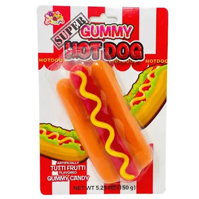 Albert's Super Gummy Hot Dog Artificially Tutti Fruity Flavored Gummy Candy