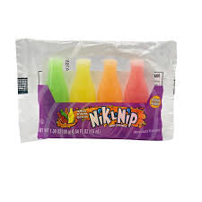 Nik-L-Nip Mini Drinks, a nostalgic candy consisting of wax bottles filled with fruit-flavored syrup