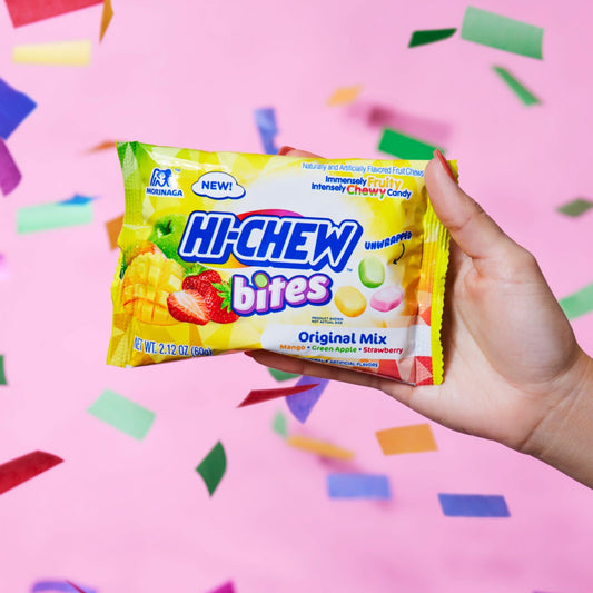 HI-CHEW Bites Original Mix, 2.12oz each | Mango Green Apple Strawberry Chewlets | Unique Fun Soft & Chewy Taffy Candy | Immensely Juicy Fruit Flavors